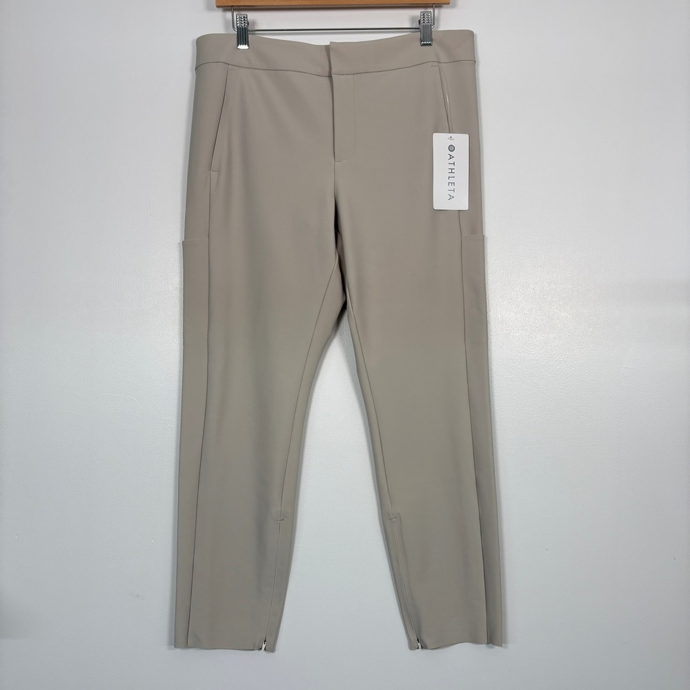 Athleta Womens Stellar Trouser 16 Beige High Rise Ankle Zip Stretch Pants
